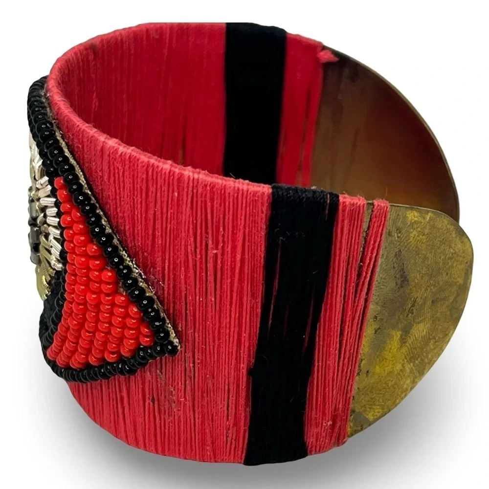 Handcrafted Red Black Evil Eye Brass Bracelet